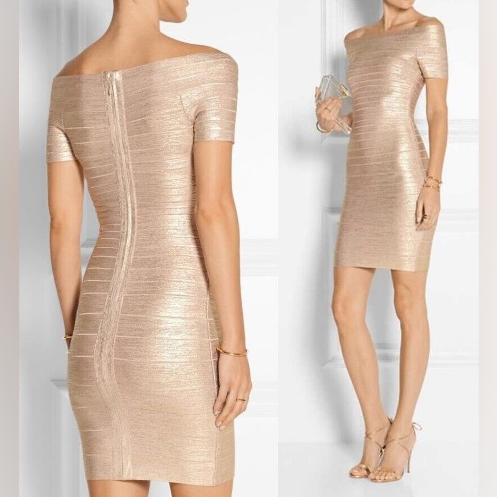Herve Leger gold foil bandage dress